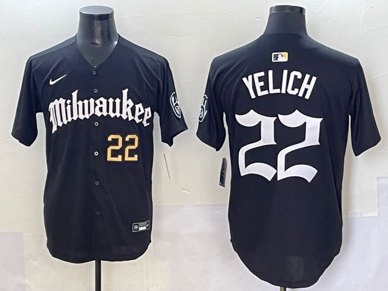 Men 2025 Milwaukee Brewers #22 Yelich Black Five generations Joint Name Nike MLB Jersey style 3->milwaukee brewers->MLB Jersey